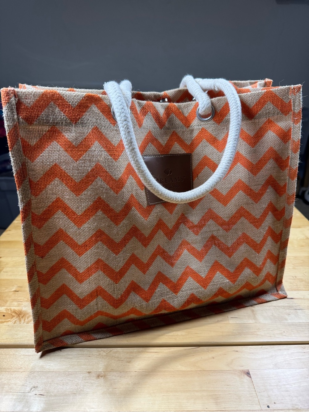 Dreams Resorts and Spas promotional Chevron Rope Burlap Tote Bag